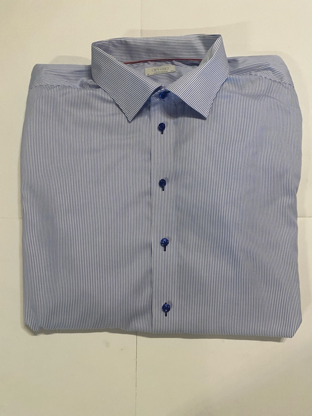 NWOT Eton Blue and White Fine-Striped Dress Shirt Size 3XL 50 19 3/4